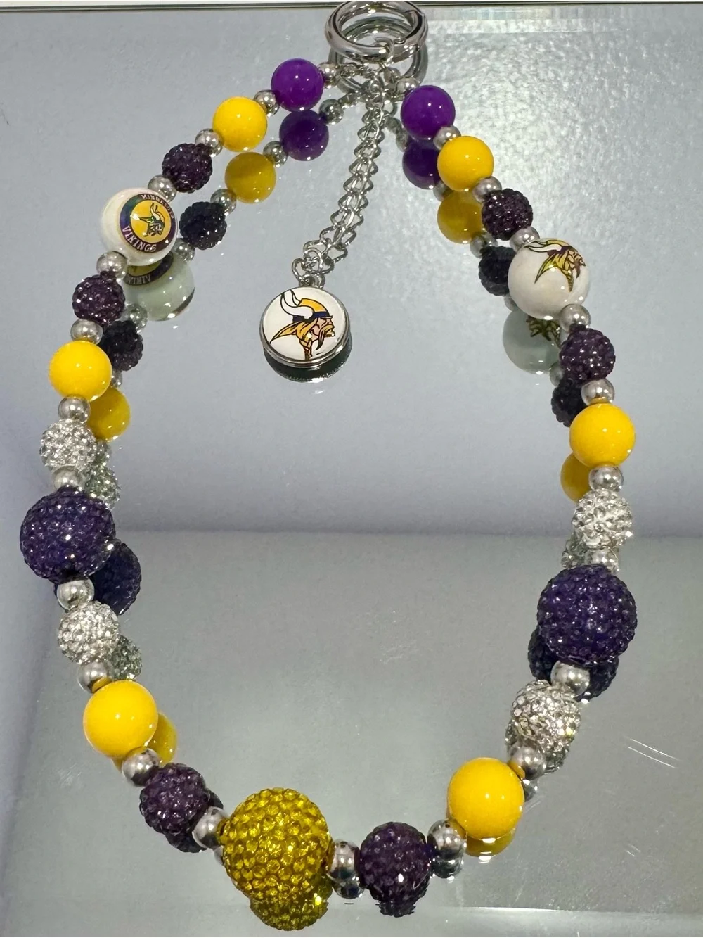New Purple & Yellow Beaded Phone Charm with Team Logo Accent